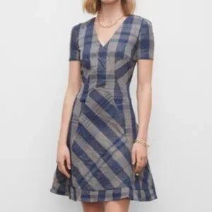 NWOT Club Monaco Plaid Seamed V-Neck Dress.